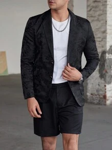 Manfinity Bizformal 男士立领长袖纽扣衬衫和纽扣短裤西装套装 - 黑色 - 查看 7
