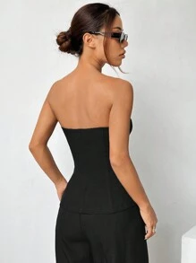 SHEIN EZwear 1 Stück Damen Schwarze Gewebte Tube Top Bürokleidung Bluse (Hose nicht enthalten) für Herbst/Winter