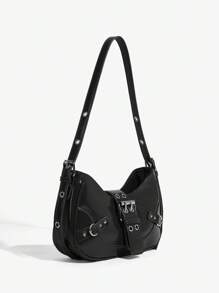 1 Piece Shoulder Bag With Adjustable Shoulder Strap In Punk Style Decorated With Rivets, Y2K Style, For Teenagers - màu đen - Xem 3