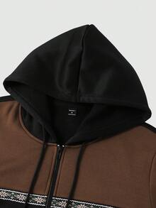 Manfinity Homme 男士前拉链长袖连帽运动衫，带抽绳，休闲日常穿着，抽绳拉链连帽衫 - 彩色 - 查看 6