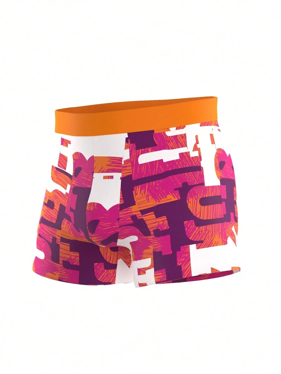 4pcs/Pack Men's All-Over Print Contrast Color Boxer Briefs - Multicolor - View 1