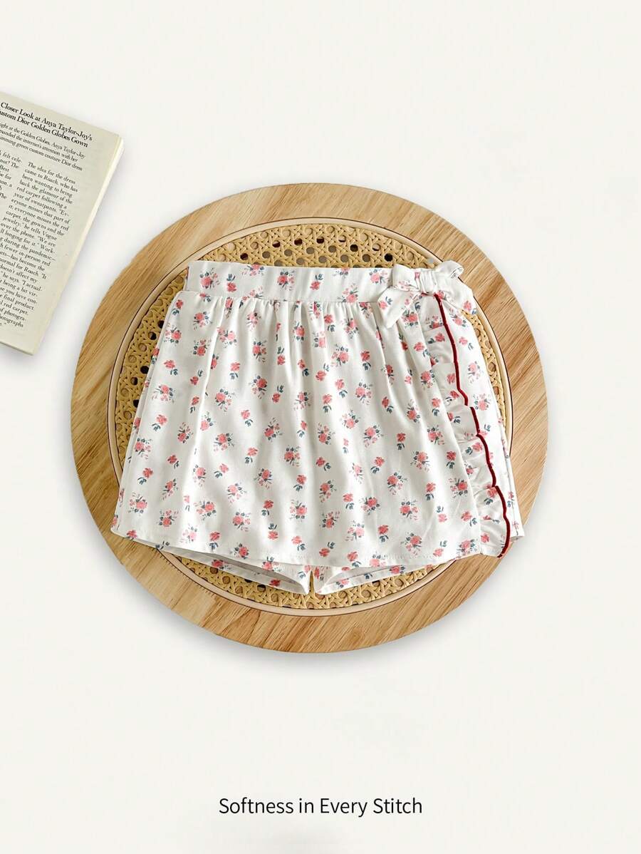 Cozy Pixies 嬰兒女孩色塊裙，設有植物和花卉圖案，褶邊修飾和蝴蝶結裝飾 - 粉色 - 查看 1