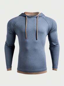 Manfinity Fitness Boyfriend Style Men Contrast Color Hooded Long Sleeve Lace-Up Sports Sweatshirt Back To School - Navy Blue - View 5