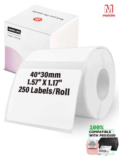  Marklife 40x30mm (1.57x1.18 Inch) Economy Thermal Label Stickers, Square Thermal Paper Roll, White, Waterproof, Scratch-Resistant, Oil-Resistant, 1 Roll, Compatible With P50, D100 Printers, Suitable For Small Businesses, Shops, Price Tags, Packaging Labels, QR Codes, Barcodes, Thank You Stickers, 220 Labels Per Roll, April Fool's Day Special