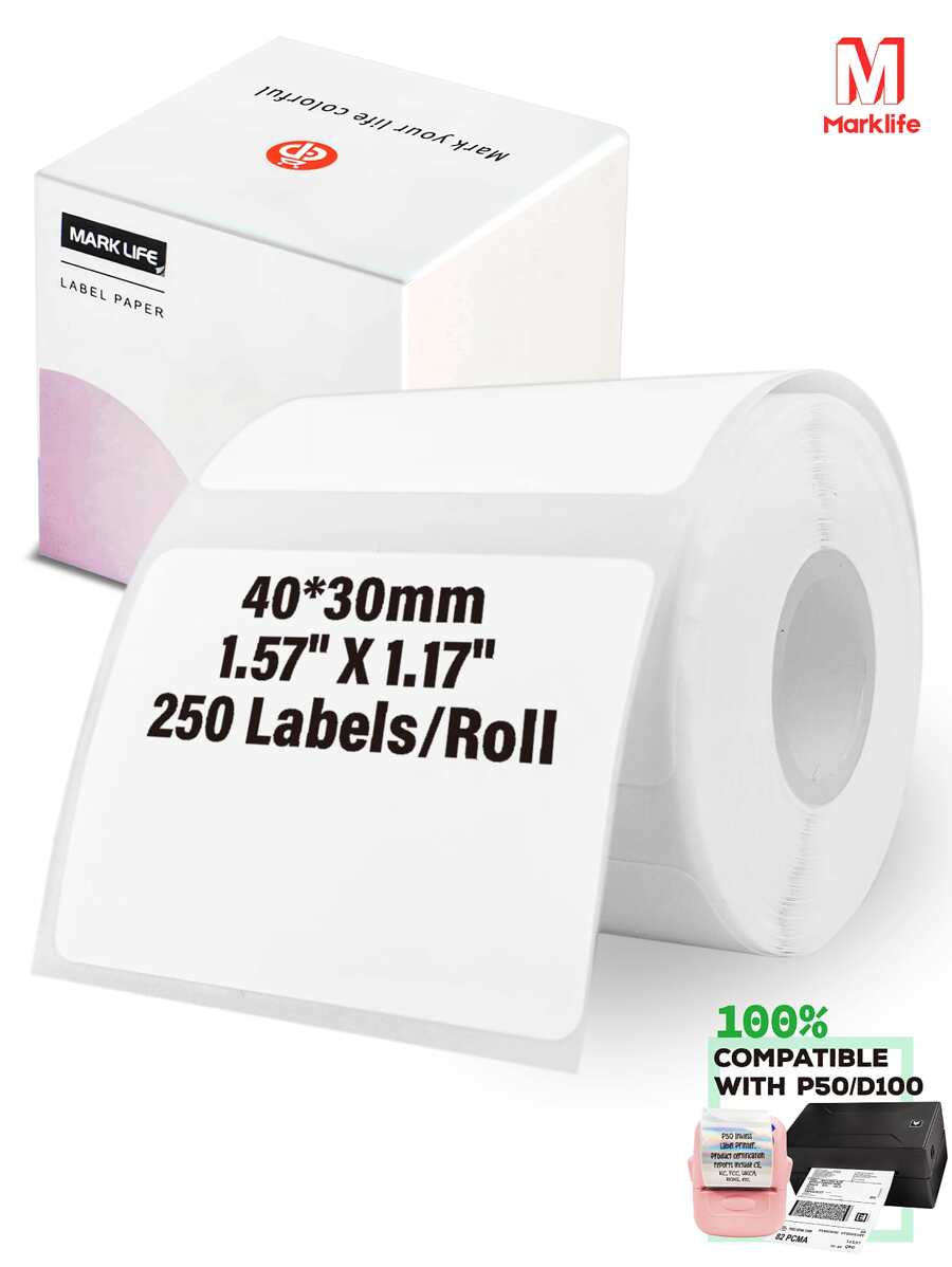 Giấy in nhiệt Marklife 40x30mm (1.57x1.18 inch) tiết kiệm, dạng cuộn vuông, màu trắng, chống thấm nước, chống trầy xước, chống dầu, 1 cuộn, tương thích với máy in P50, D100, thích hợp cho doanh nghiệp nhỏ, cửa hàng, dùng làm nhãn giá, nhãn bao bì, mã QR, mã vạch, nhãn cảm ơn, 220 nhãn mỗi cuộn, khuyến mãi ngày Cá tháng Tư.