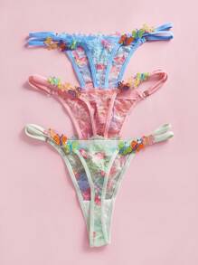 3pcs/Pack Women's Sexy Lace G-String Panties, Lingerie - Multicolor - View 6