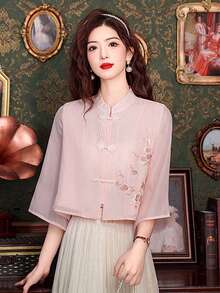 New Chinese Style Embroidered Blouse For Women, Spring/Summer New Collection, Petite Long Sleeve Top