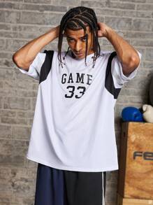 Manfinity Sport Corelite Boyfriend-Stil Herren Crew Neck Kurzarm T-Shirt mit Buchstaben-Muster, einfaches lässiges Top