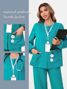 TaskEZ Women Scrubs Relaxed Fit 2-Pocket Snap-Front Scrub Jacket For Women Women's Spring And Autumn Solid Color Lantern Sleeve Double Pocket  Workwear Jacket Scrubs Uniform - Mint Green - View 14