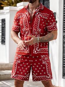 Manfinity Homme Conjunto de camisa y pantalones cortos casuales con estampado floral para vacaciones para hombre - Multicolor - Ver 4