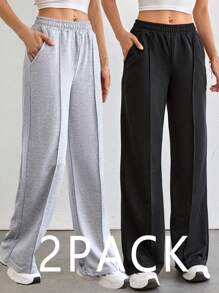 EURMUSE Women Grey And Black Color Sweatpants With Elastic Waist Multipack 530 - Multicolor - View 1