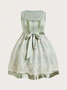 SHEIN Frenchy Plus Size Dirndl Green Embroidered Oktoberfest Dress For Women - Green - View 7