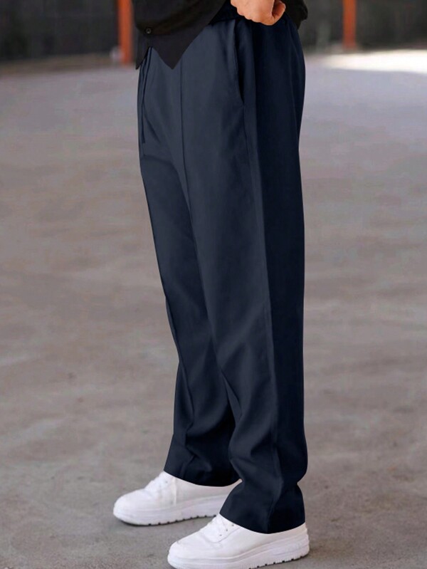 Pantaloni della tuta da uomo casual, in colore unito, con vita larga e stringatura, modello dritto e morbido