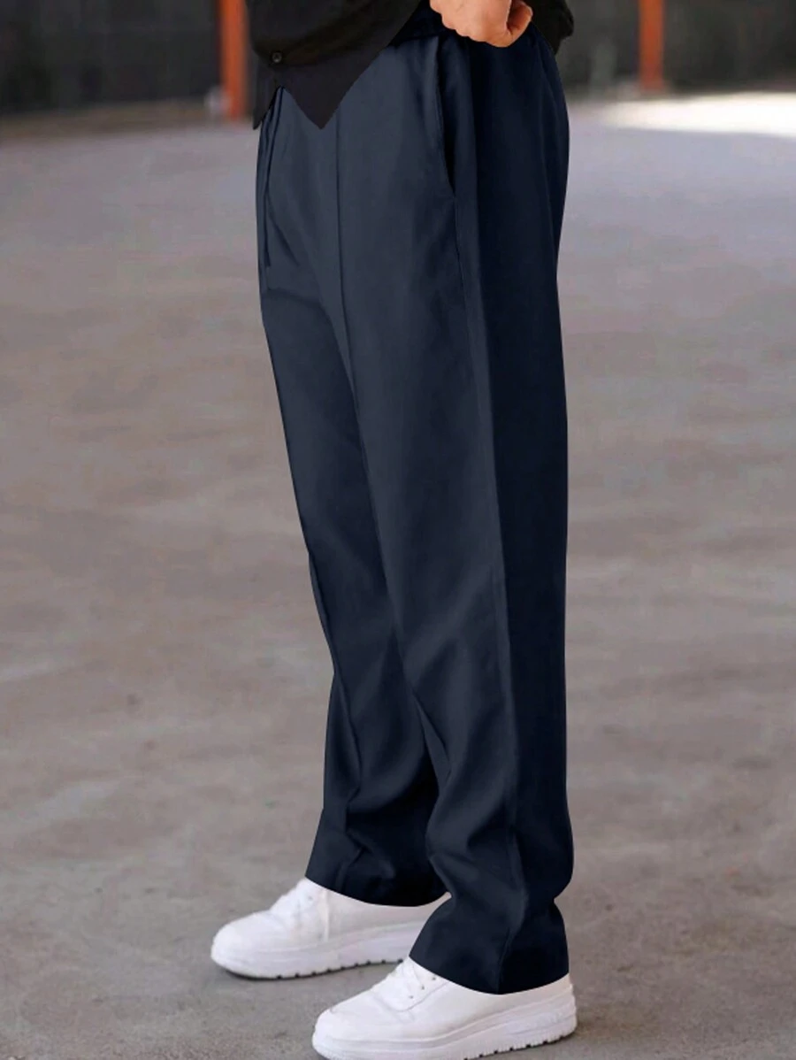 男士休闲纯色直筒宽松抽绳腰运动裤