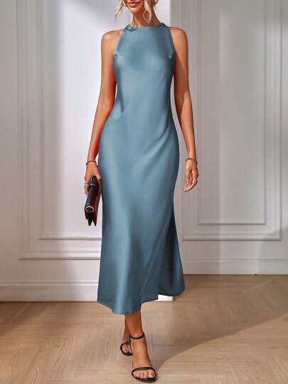 EMERY ROSE 女士优雅纯色鱼尾下摆无袖连衣裙，夏季长款女装