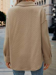 SHEIN LUNE Flap Pocket Drop Shoulder Single-Breasted Casual Travel Spring Autumn Jacket - Khaki - View 2