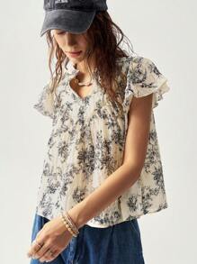 Bohemela Women's Vacation Floral Pattern Blouse - Apricot - View 1