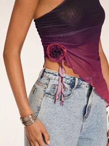 SHEIN BAE Women Simple Ombre Casual Asymmetrical Neck Top