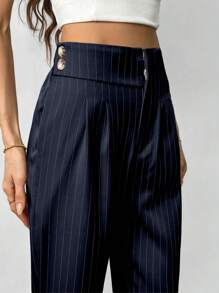 SHEIN Privé 女士优雅办公装简约时尚条纹高腰直筒裤