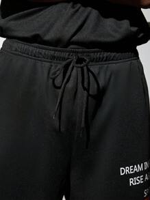 Gym Rark 男友风男士前系带口袋字母印花运动短裤日常休闲校园运动裤黑色短裤 - 黑色 - 查看 7