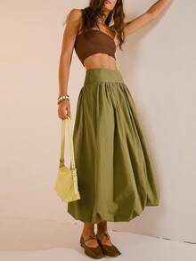 Women Solid Color Smock Skirt, Spring & Summer