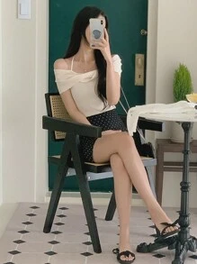 DAZY 女士纯色吊带简约休闲衬衫 - 米色 - 查看 7