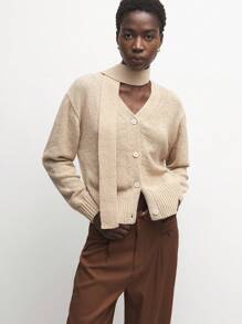 BizChic Khaki Flared Collar Loose Cardigan dla kobiet