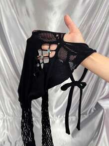 SHEIN Unity Rhinestone Decor Hollow Out Spandex Jumpsuit - Black - View 8