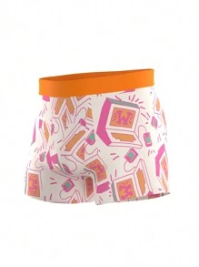 4pcs/Pack Men's All-Over Print Contrast Color Boxer Briefs - Multicolor - View 6