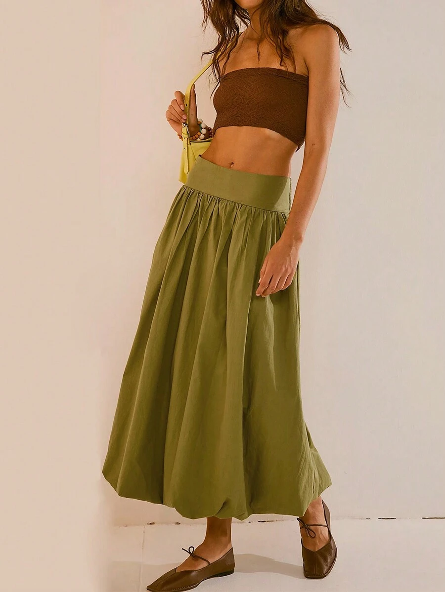Women Solid Color Smock Skirt, Spring & Summer