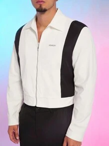 FeverCity Chaqueta holgada de tejido negro y blanco de manga larga para hombre, para otoño e invierno - Blanco y Negro - Ver 4