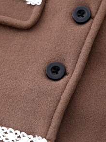 SHEIN Girls' Flat Turn-Down Collar Button Up Solid Color Splicing Long Sleeve Jacket And Pleated Skirt Set - Brown - View 6