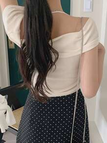DAZY 女士纯色吊带简约休闲衬衫 - 米色 - 查看 5