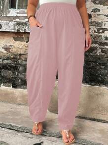 Calvaya Plus Size Women's Plain Simple Everyday Pants - Dusty Pink - View 5