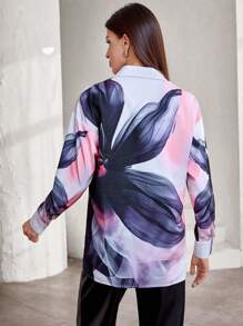 Aveloria 女士随机花卉印花长袖休闲纽扣衬衫