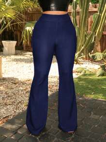 SHEIN SXY Plus Size Women's Solid Color Simple Casual Flare Pants