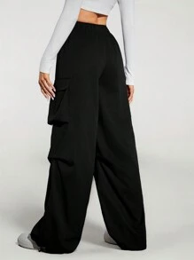 SHEIN Tall Black Street Cargo Pocket Parachute Pants