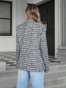 SHEIN Privé Chaqueta gruesa de tweed con doble botonadura al estilo francés para mujeres en otoño