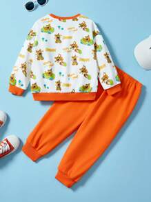 SCOOBY-DOO X SHEIN Young Boy Casual Cartoon Print Colorblock Sweatshirt And Letter Graphic Sweatpants 2-Piece Outfit - Multicolor - View 2