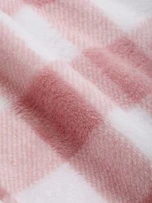 DAZY 珊瑚绒格子图案毛绒直筒舒适休闲裤，适合秋冬季居家穿着，蓬松柔软 - 粉色 - 查看 7