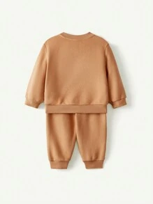 Cozy Pixies 2 Chiếc Xe Đẩy Hoạt Hình Bé Trai Họa Tiết Dệt Kim Mềm Raglan Tay Áo Và Bộ Quần Có Còng - màu nâu - Xem 4