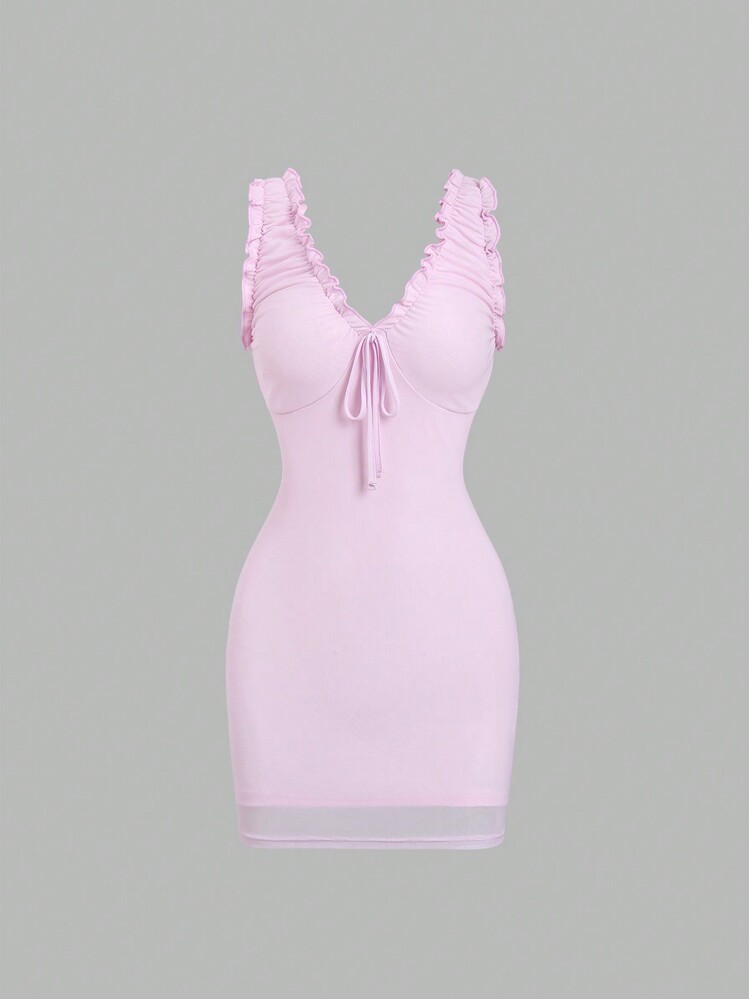 SHEIN Unity Women's Solid Color Simple Everyday Ruffle Hem Sleeveless Dress - Mauve Purple - View 1