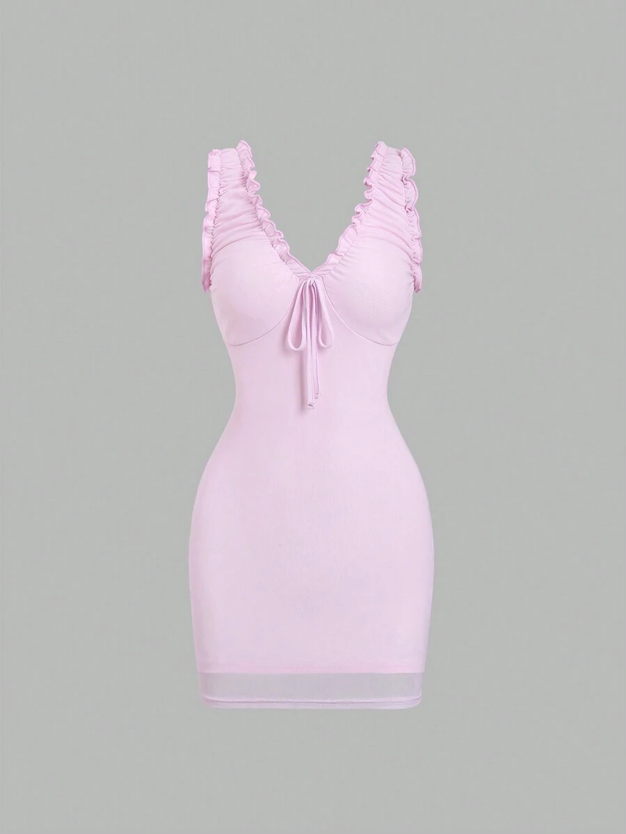 SHEIN Unity Women's Solid Color Simple Everyday Ruffle Hem Sleeveless Dress - Mauve Purple - View 1