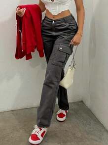 NVFelix New Retro Y2K Cargo Pants For Women - Stretch Flap Pocket Design, Streetwear Style (Fall Clothes) - 深灰色 - 查看 3