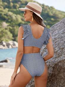 SHEIN Vestido de playa de verano con estampado de rayas, cuello de barco y mangas acampanadas para maternidad