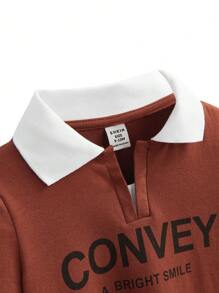 SHEIN Set di polo a maniche corte a righe multicolore con lettere sulla soffice maglia a trama grossa e pantaloncini a vita elastica, adatti per l"estate, per neonati maschi e femmine.