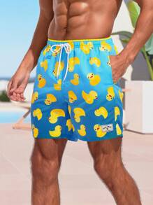 Manfinity Swimmode Costume da bagno semplice da uomo con stampa a papero per uso quotidiano - Multicolore - Visualizzare 1