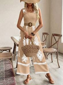 Breezaya Tuta Intera Estiva Da Donna Con Stampa Floreale, Volant E Gamba Ampia Con Bretelle