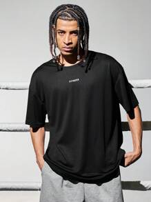 Gym Rark Camiseta deportiva básica con gráfico de eslogan para hombre, parte superior transpirable para entrenamiento - Negro - View 2