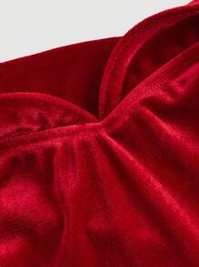 SHEIN MOD 一件式露肩复古宫廷风女士短款连衣裙，秋季婚礼宾客礼服，舞会礼服，伴娘礼服，锐舞节服装，露背连衣裙，连衣裙，礼服，返校节礼服，正式礼服 - 紅色 - 查看 3